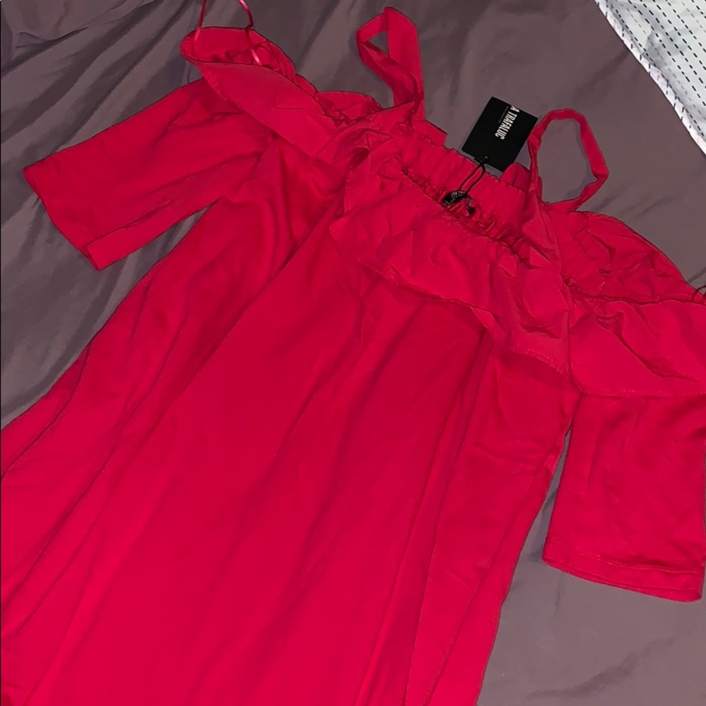 Off the shoulder, hot pink dress